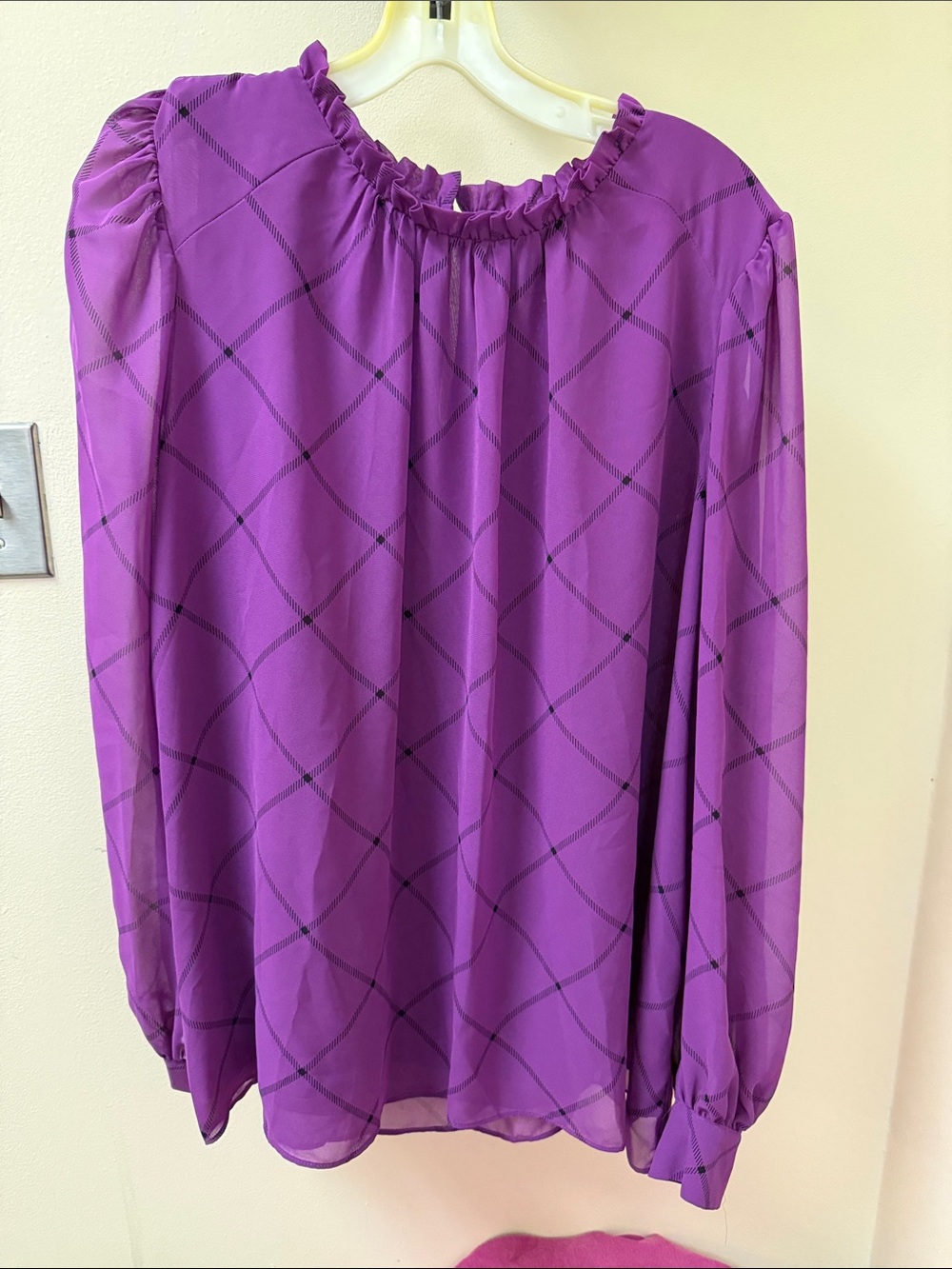 Worthington Purple Ruffled Neck Long-Sleeve Blouse